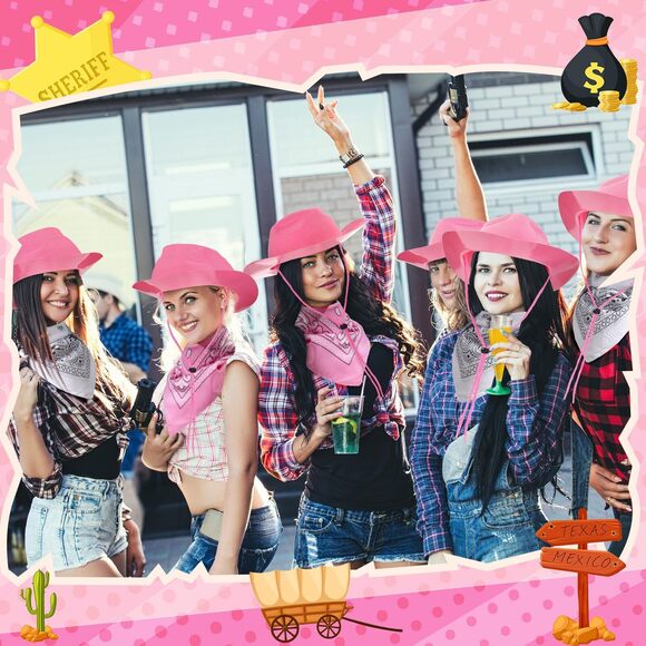 2127 48 Pack Cowboy Hats And Bandanas Set, Felt Plastic Cowgirl For Women main image 4